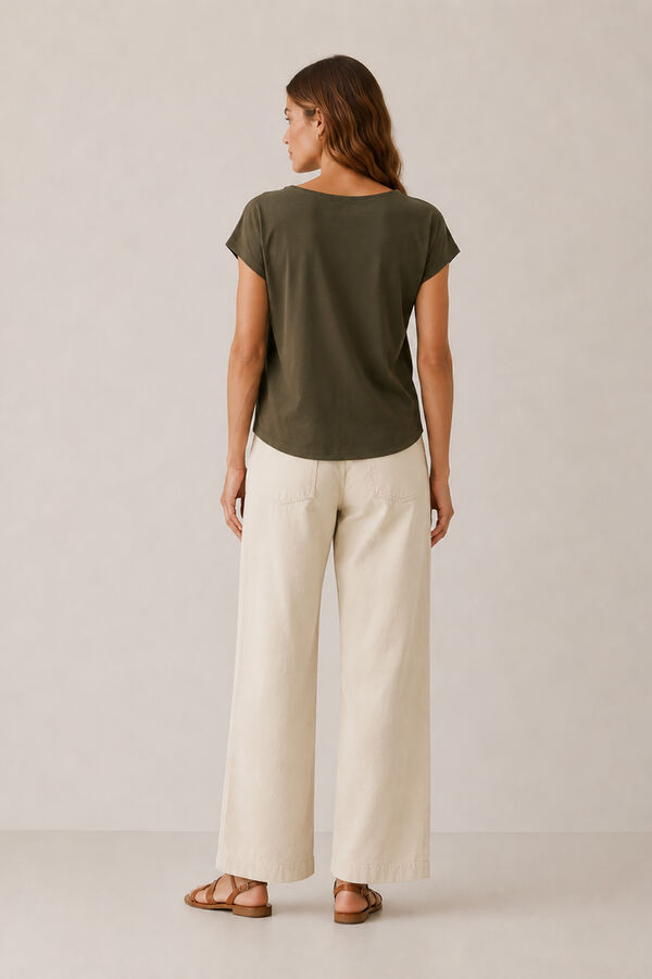 Vila Camiseta b&aacute;sica con detalle de encaje Verde oscuro