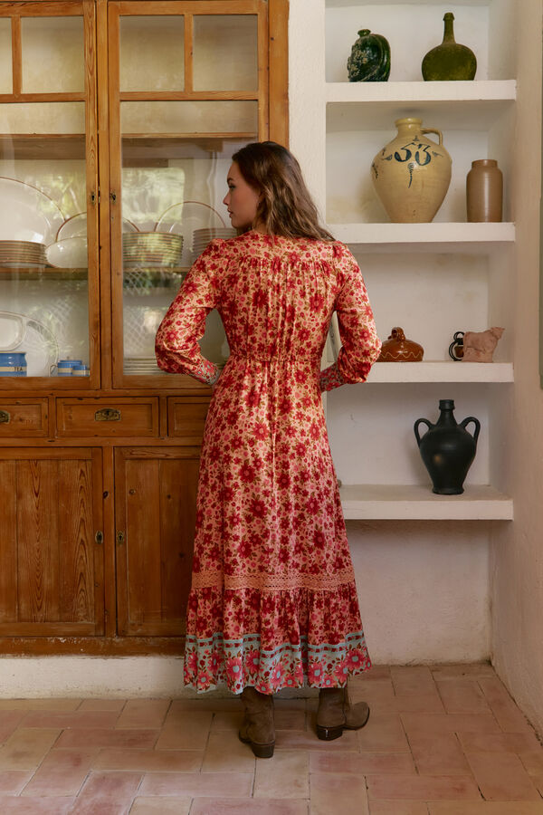 Jaase Vestido arlo largo estampado Lilliana Estampado naranja