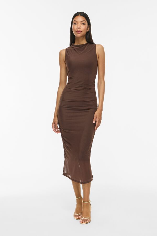 Vila Vestido midi drapeado Marr&oacute;n oscuro
