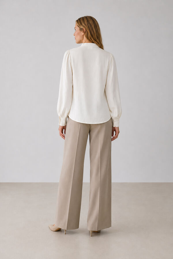 Vila Blusa con detalles plisados y encaje Blanco