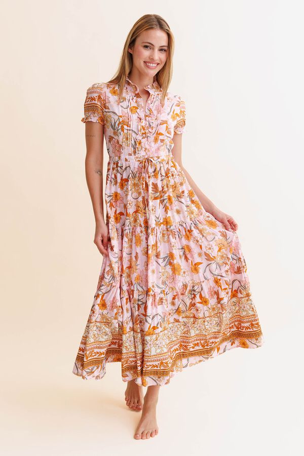 Jaase Vestido largo Rina Estampado naranja