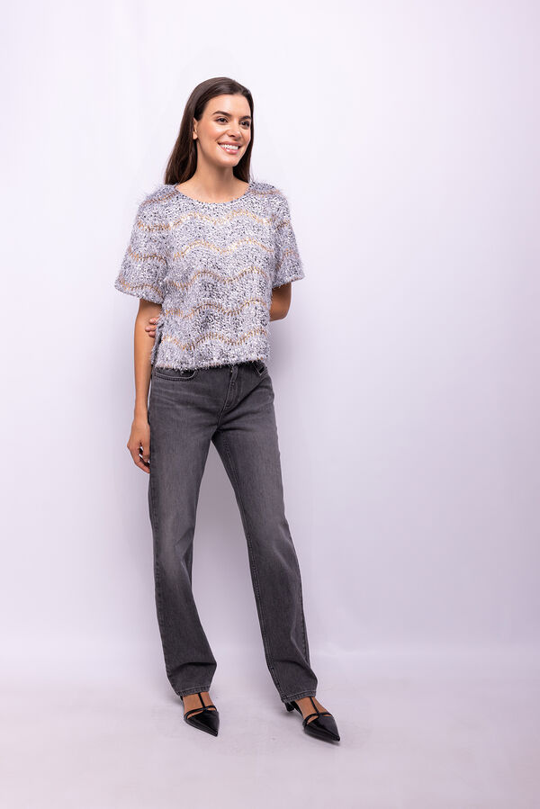 Object Top lentejuelas y flecos Gris