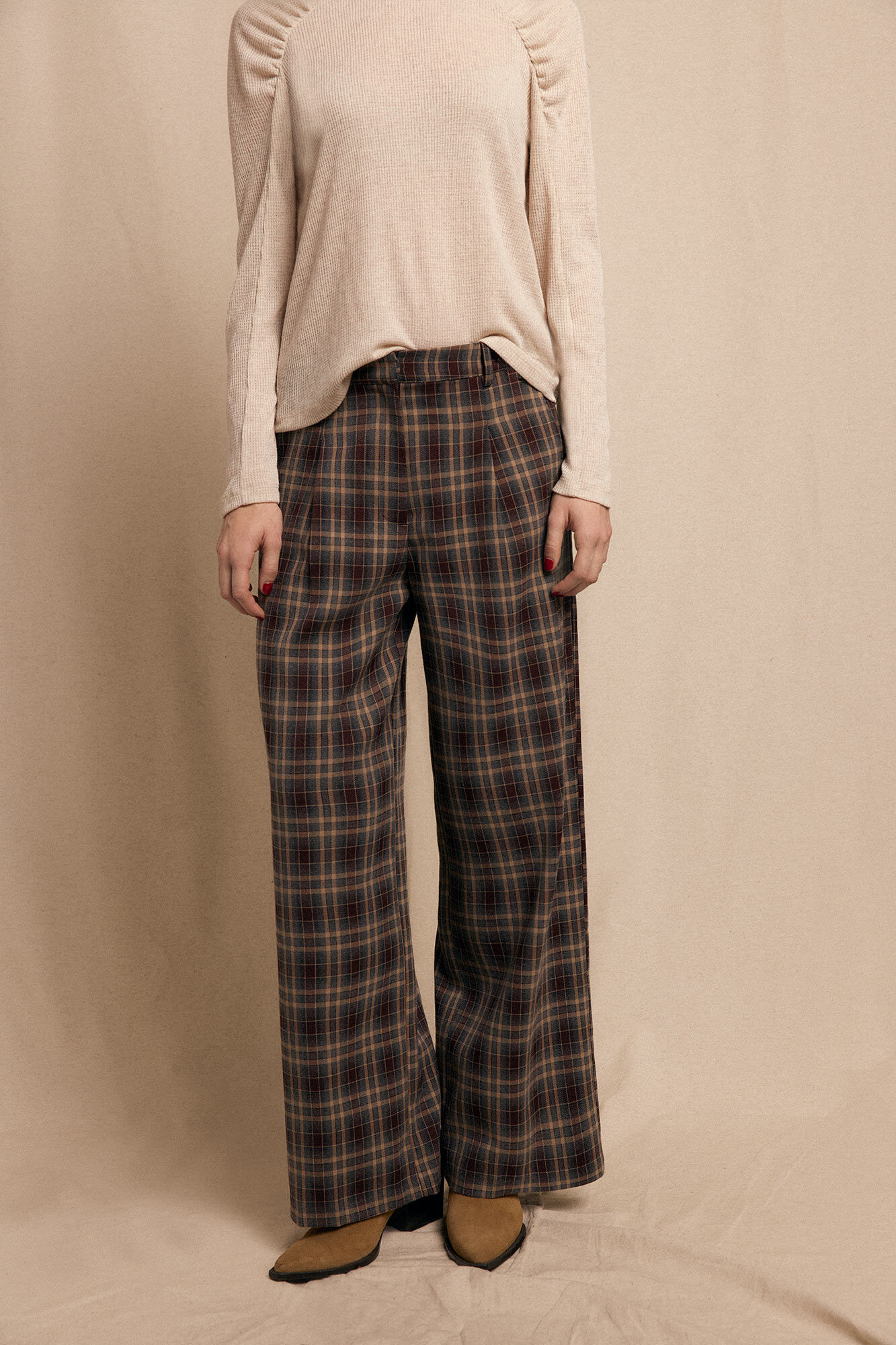 Slowlove Pantal&oacute;n de pinzas de cuadros