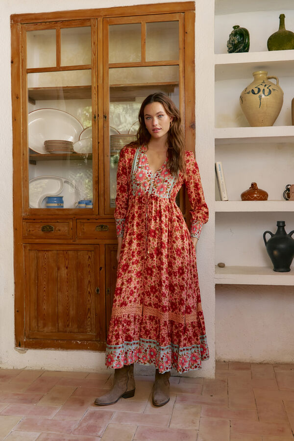 Jaase Vestido arlo largo estampado Lilliana Estampado naranja