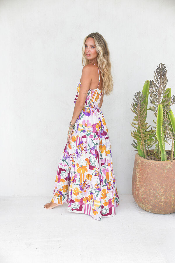 Jaase Vestido largo detalle de lazada Estampado blanco