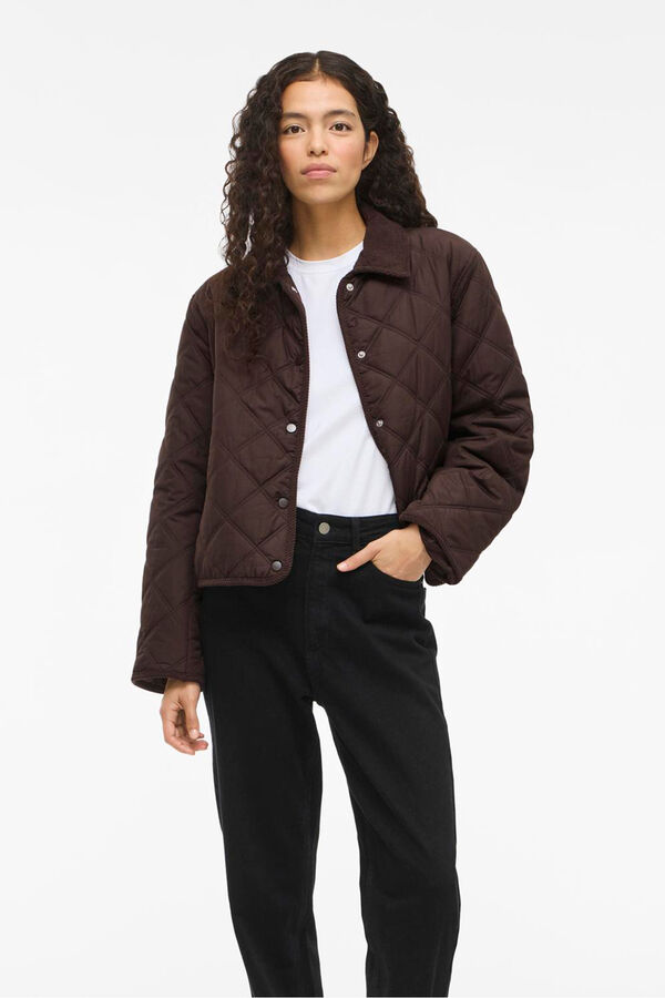 Vila Abrigo acolchado guateado con cuello de pana Marr&oacute;n oscuro