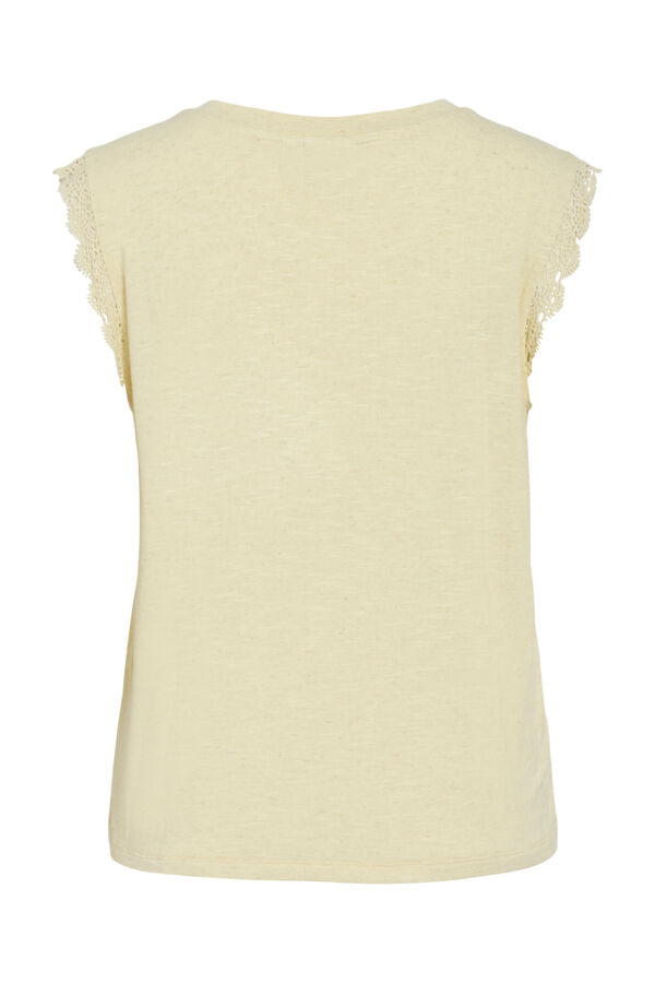 Vila Camiseta de mujer son encaje en mangas Amarillo