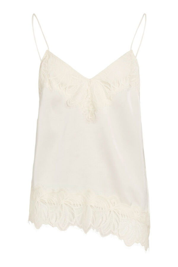 Vila Top lencero satinado con encaje Beige