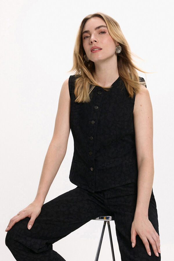Vila Chaleco vaquero animal print Negro
