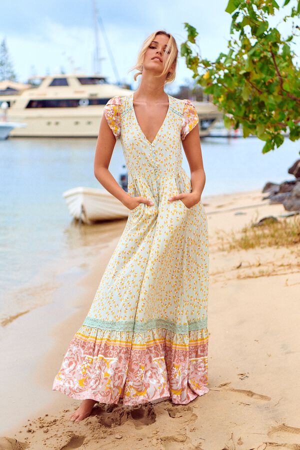 Jaase Vestido largo Carmen Estampado verde