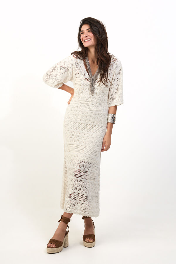 Slowlove Vestido punto calado Marfil