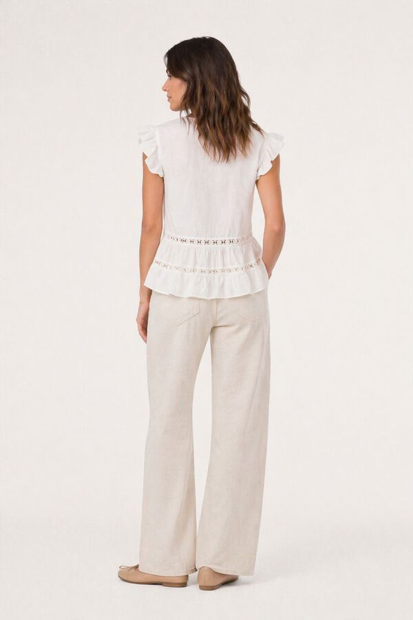 Vila Blusa de algod&oacute;n org&aacute;nico con mangas de volantes Blanco