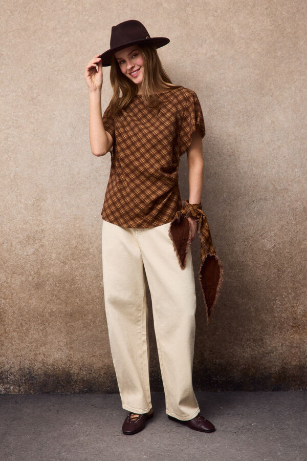 Slowlove Top cuadros Estampado marr&oacute;n