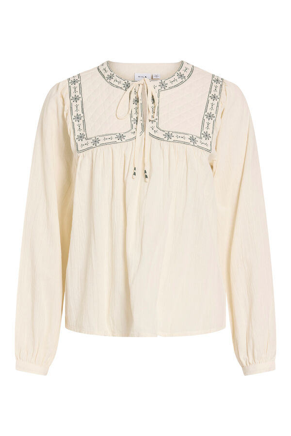Vila Blusa bordada manga larga Beige