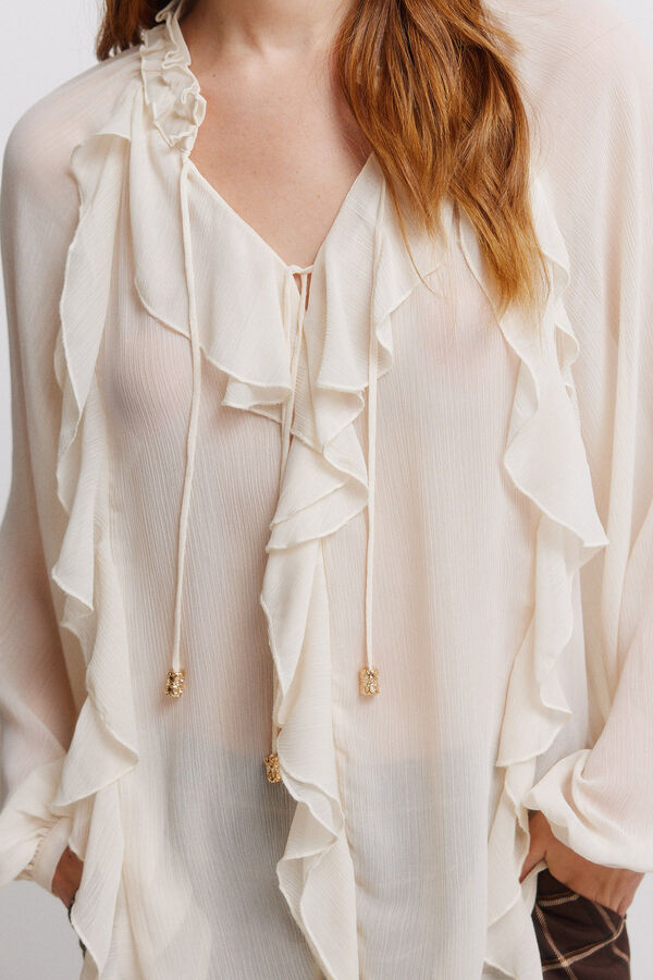 Vila Blusa fluida con volantes Marfil