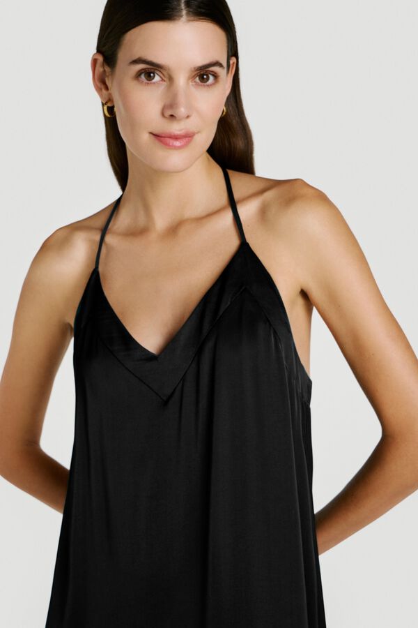 Vila Vestido largo de tirantes con encaje Negro