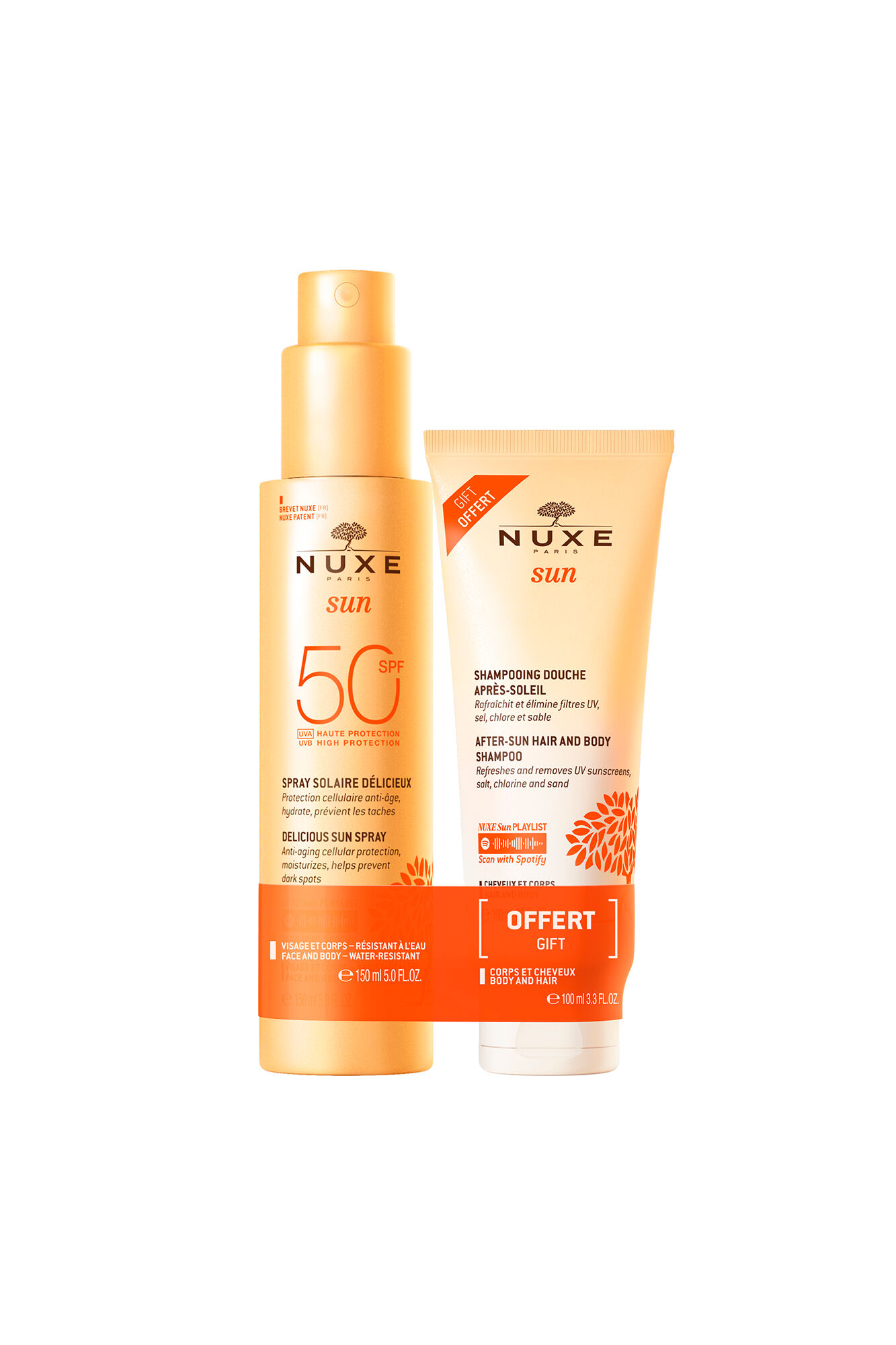 Nuxe Spray Fundente Rostro y Cuerpo SPF 50 Sun+ Champ&uacute; de Ducha After Sun 100ml de regalo