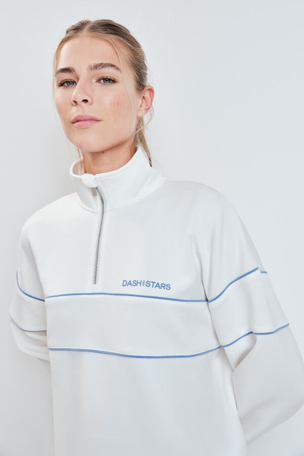 Dash and Stars Sudadera cuello alto cremallera blanca beige