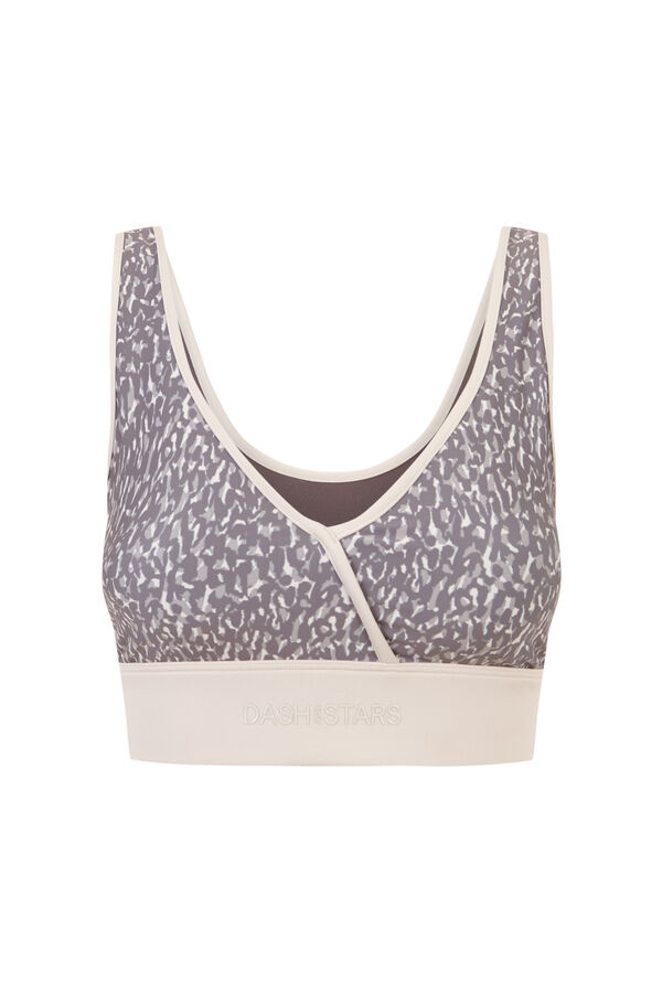 Dash and Stars Sujetador deportivo 4D Stretch animal print gris nude