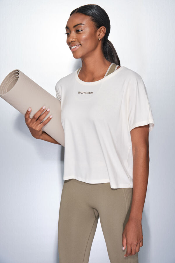 Dash and Stars Camiseta manga corta boxy blanco beige