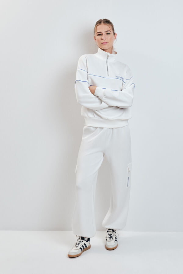 Dash and Stars Sudadera cuello alto cremallera blanca beige