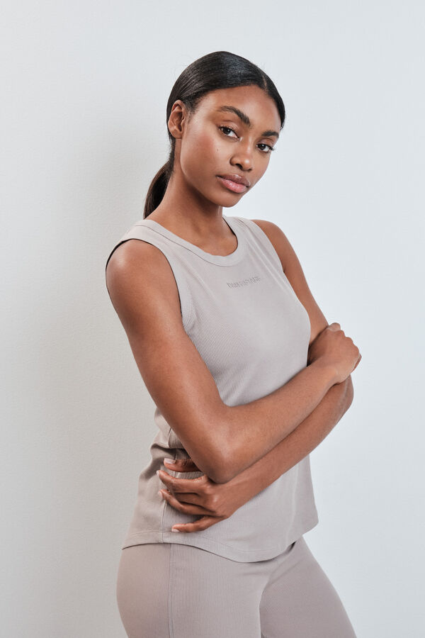 Dash and Stars Camiseta sin mangas rib beige nude