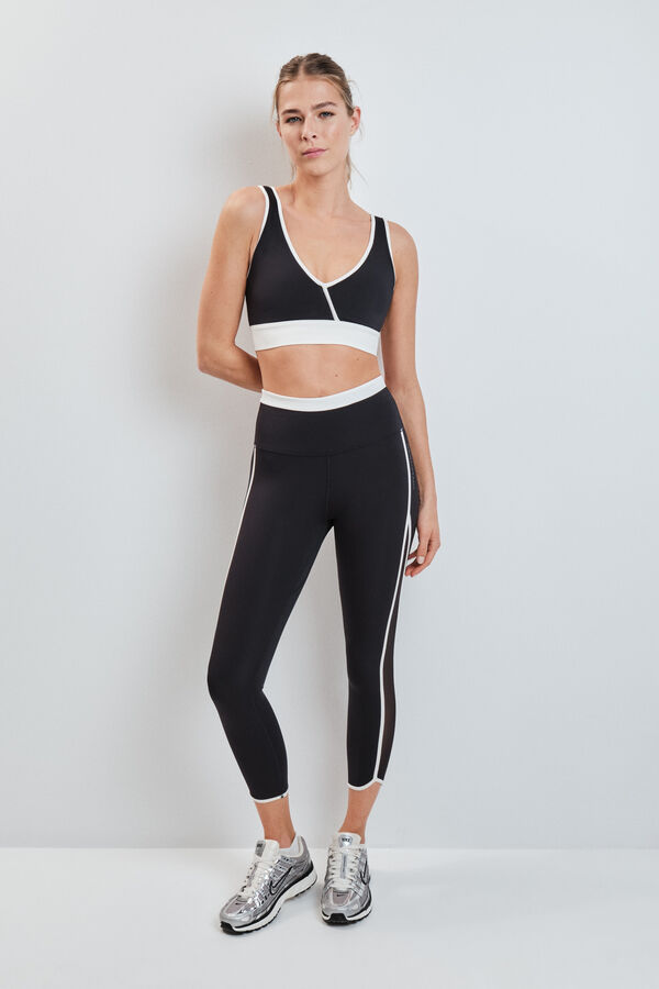 Dash and Stars Leggings crop negro lateral transparencias 4D STRETCH negro