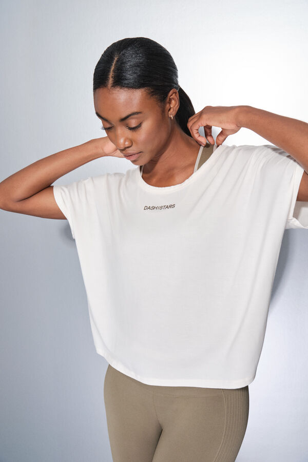 Dash and Stars Camiseta manga corta boxy blanco beige