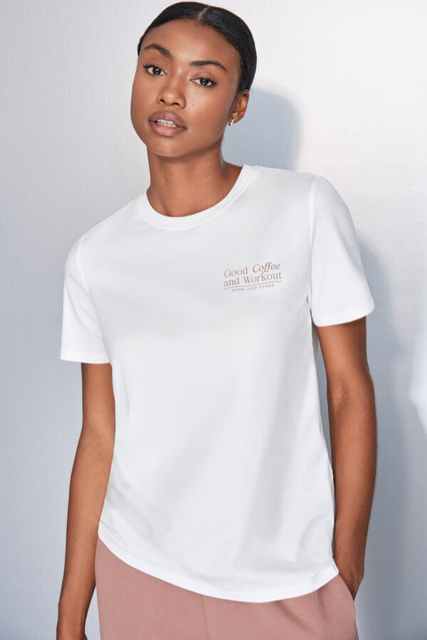 Dash and Stars Camiseta manga corta algod&oacute;n blanco beige