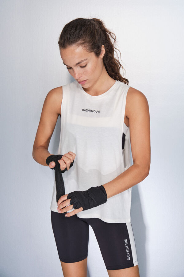 Dash and Stars Camiseta halter sin mangas algod&oacute;n blanca beige