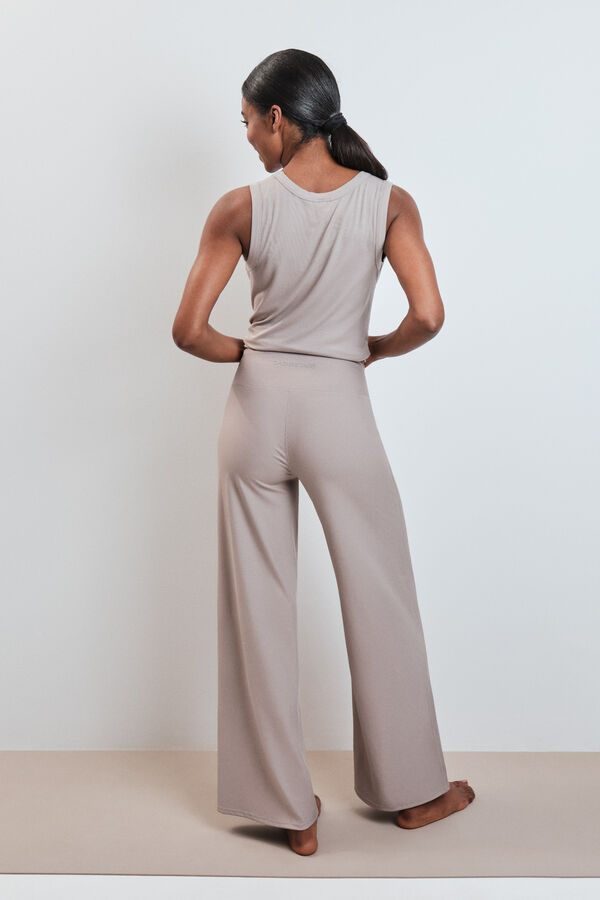 Dash and Stars Pantal&oacute;n largo palazzo rib beige nude