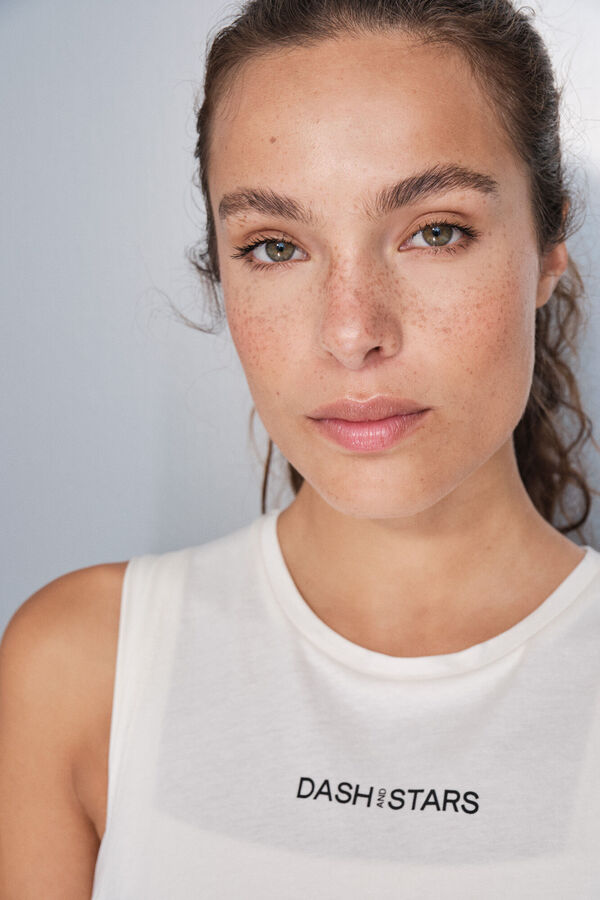 Dash and Stars Camiseta halter sin mangas algod&oacute;n blanca beige