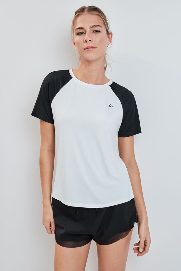 Dash and Stars Camiseta manga corta blanca contraste beige