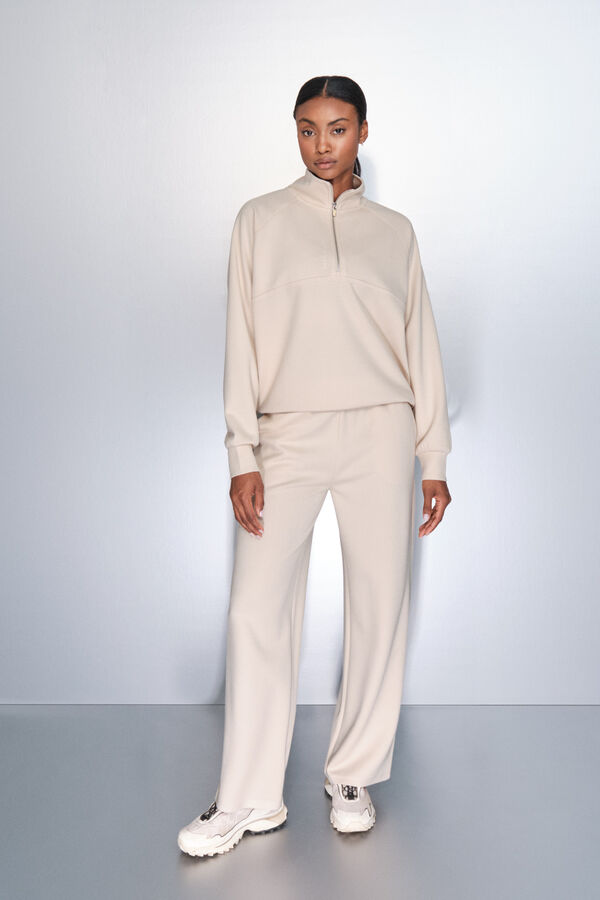 Dash and Stars Sudadera cuello cremallera beige nude