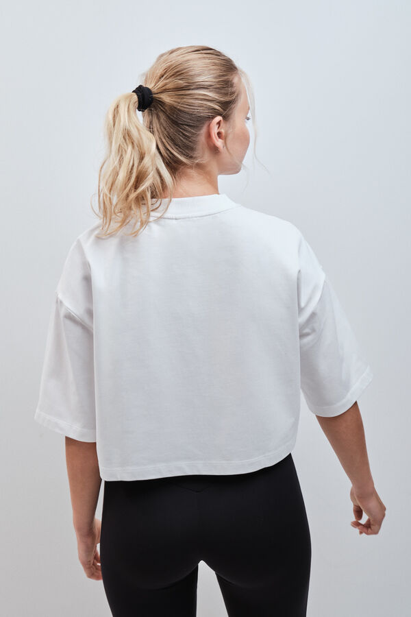 Dash and Stars Camiseta boxy 100% algod&oacute;n blanco beige