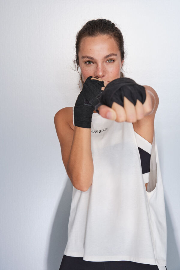 Dash and Stars Camiseta halter sin mangas algod&oacute;n blanca beige