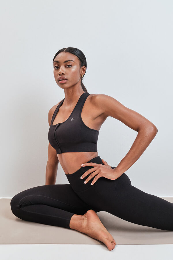 Dash and Stars Sujetador deportivo negro cremallera central SEAMLESS FIT negro