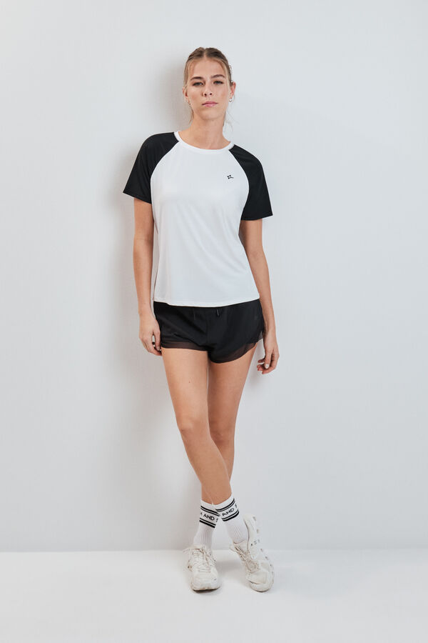 Dash and Stars Camiseta manga corta blanca contraste beige