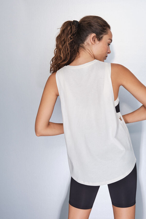 Dash and Stars Camiseta halter sin mangas algod&oacute;n blanca beige