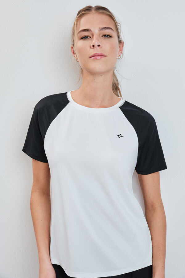 Dash and Stars Camiseta manga corta blanca contraste beige