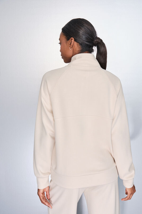 Dash and Stars Sudadera cuello cremallera beige nude