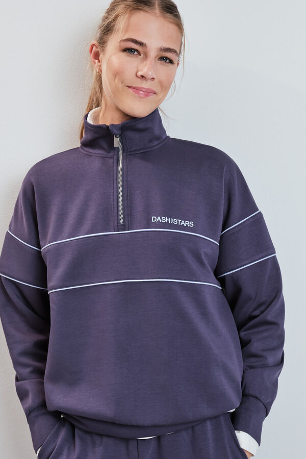 Dash and Stars Sudadera cuello alto cremallera azul gris