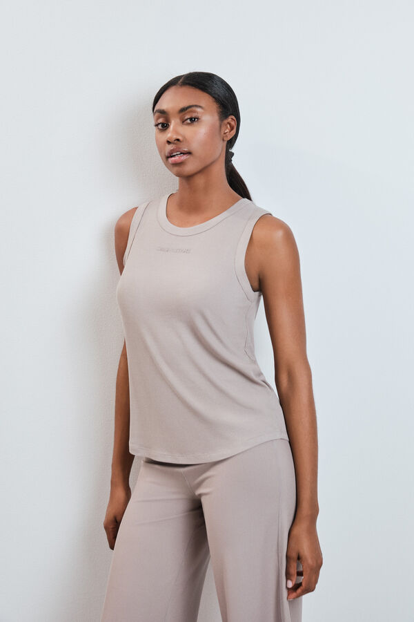 Dash and Stars Camiseta sin mangas rib beige nude