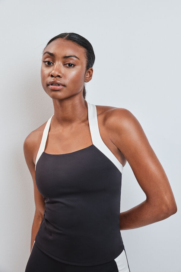 Dash and Stars Tank top deportivo halter 4D Stretch contraste negro negro