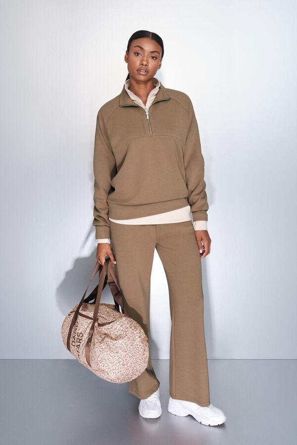 Dash and Stars Sudadera cuello cremallera marr&oacute;n nude