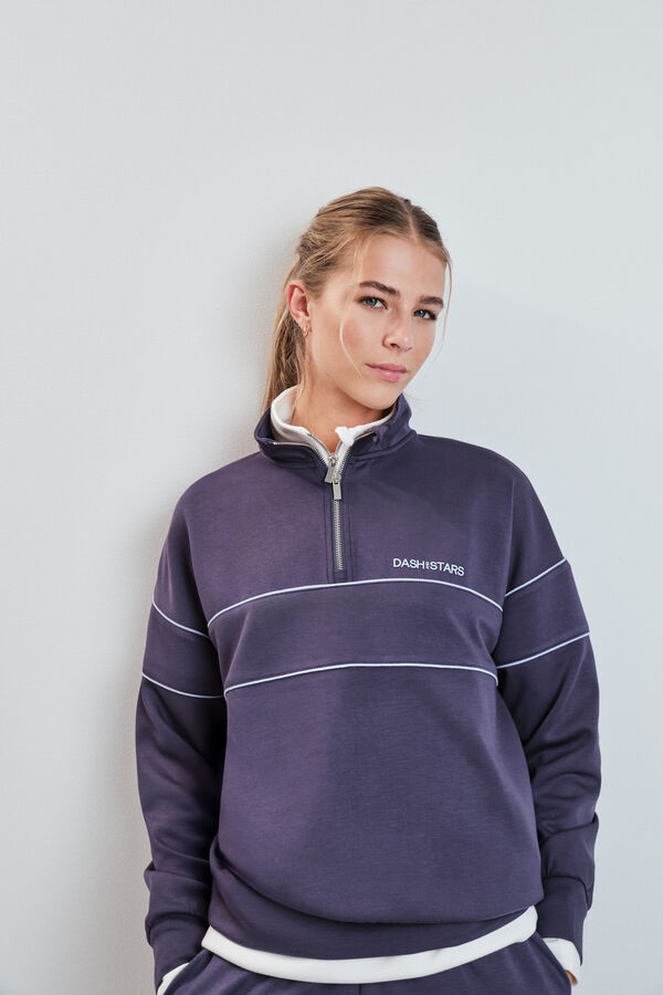 Dash and Stars Sudadera cuello alto cremallera azul gris