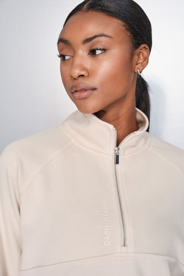 Dash and Stars Sudadera cuello cremallera beige nude