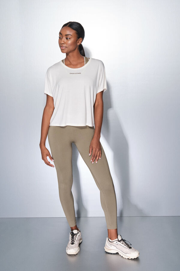 Dash and Stars Camiseta manga corta boxy blanco beige