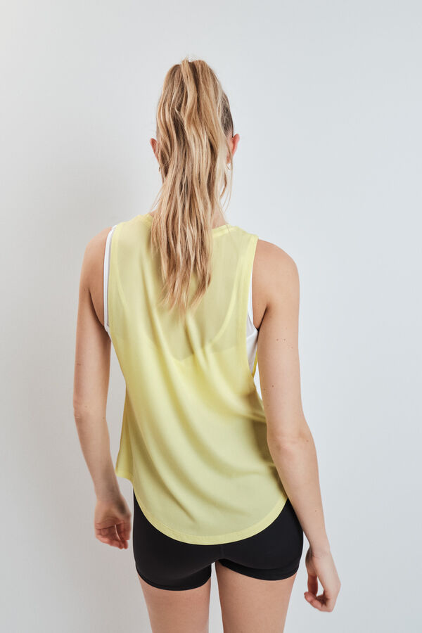 Dash and Stars Camiseta t&eacute;cnica ancha sisa baja amarilla estampado