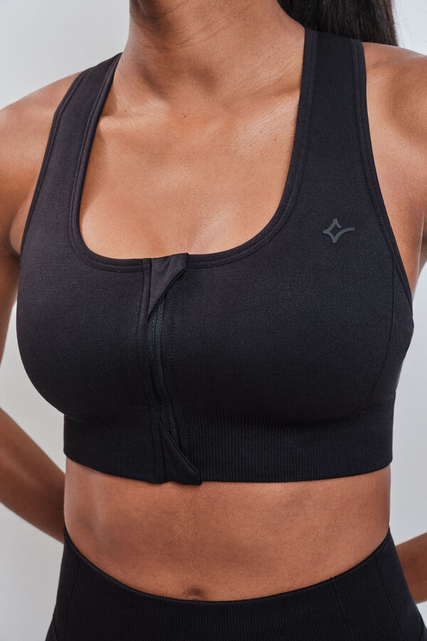 Dash and Stars Sujetador deportivo negro cremallera SEAMLESS FIT negro